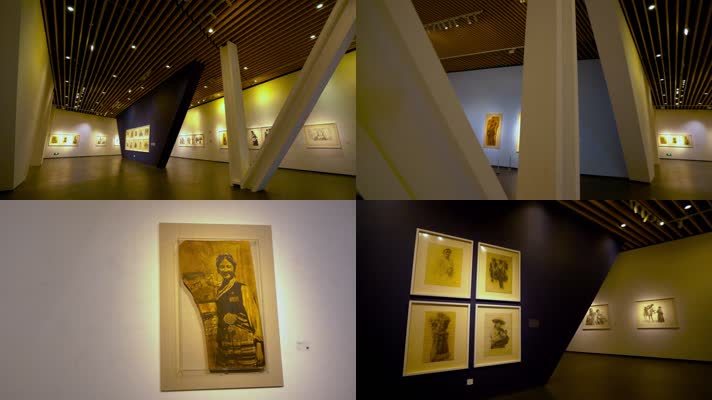 深圳中国版画博物馆展厅内景和墙上美术作品