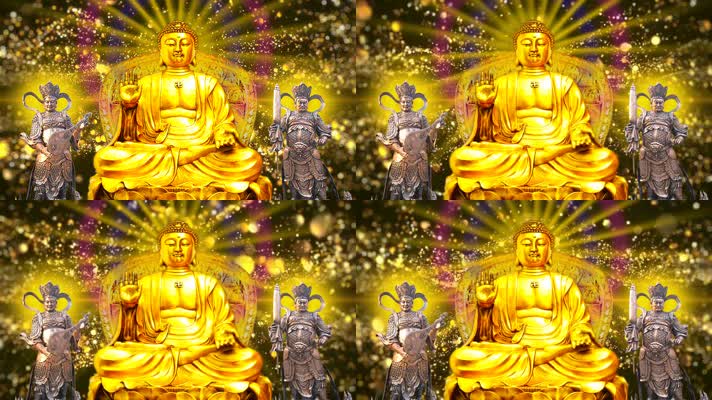 如来佛金身坐像-金色粒子背景
