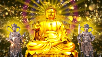 如来佛金身坐像-金色粒子背景