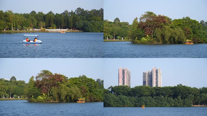 公园游船在湖面上行驶，游湖4k