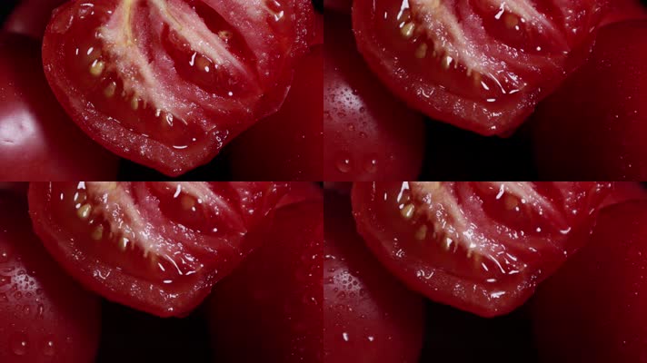 4k西红柿番茄果肉水珠特写