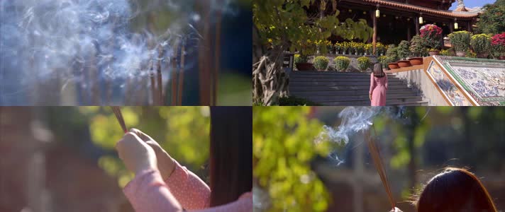 少女祈祷，美女祈福祈祷许愿烧香