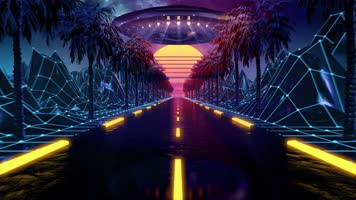 4K未来科幻UFO赛博朋克马路DJ背景