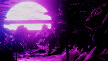 4K棕榈树未来科技海滩月亮赛博朋克