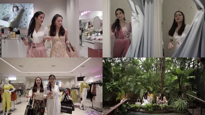 美女逛街购物，试衣服，休闲娱乐靓女
