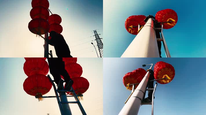 4K春节节日挂灯笼、城市节日纪实