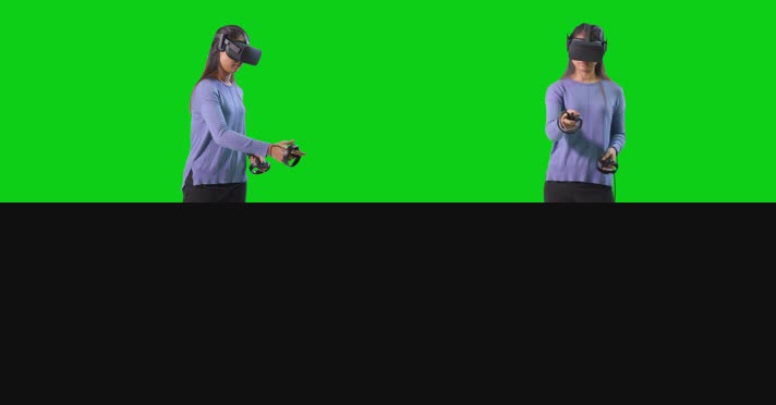 VR绿屏女孩戴着VR玩游戏VR体验