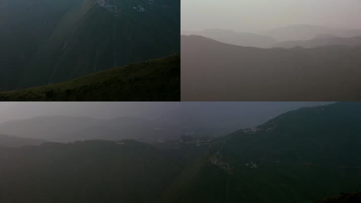 灰雾笼罩的山脉村庄