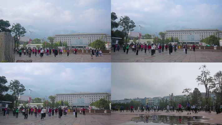 云南会泽在市政府门前跳广场舞的群众