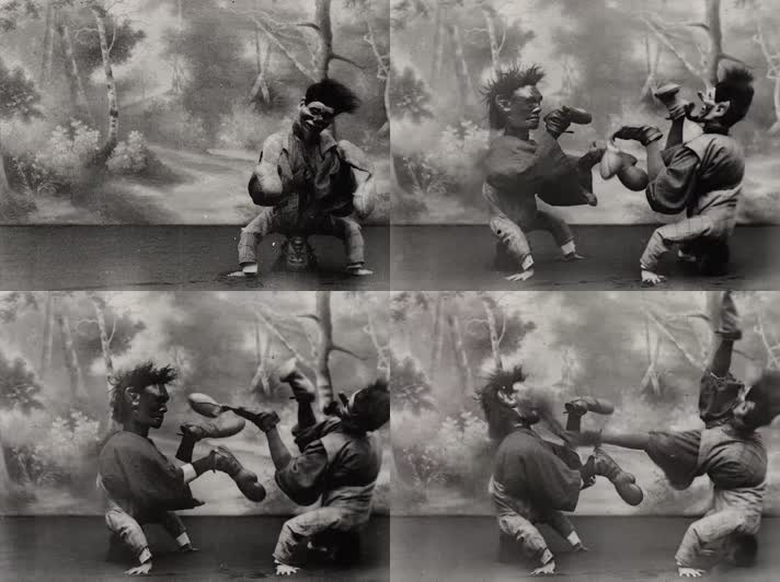 1899年欧洲马戏团杂耍表演小丑倒立拳击