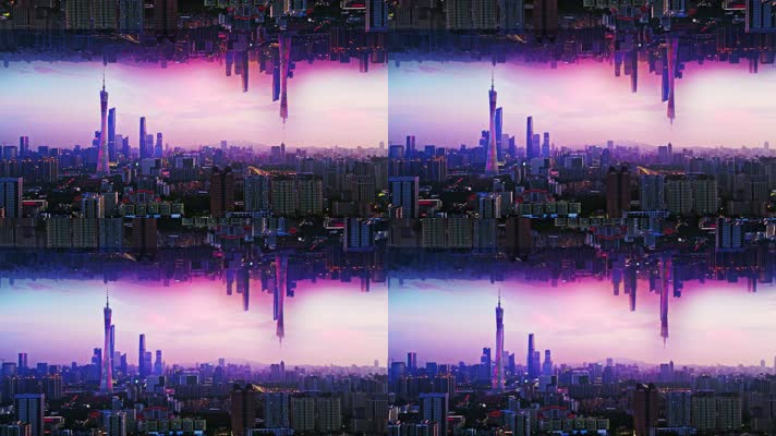 唯美城市黄昏镜像反转城市视频素材