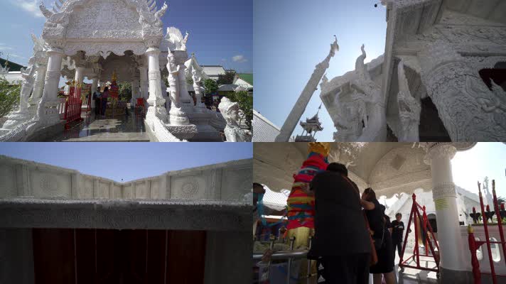 实拍泰国白色的寺庙佛教虔诚的信徒