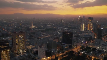 夜景城市黄昏航拍灯光闪闪夕阳