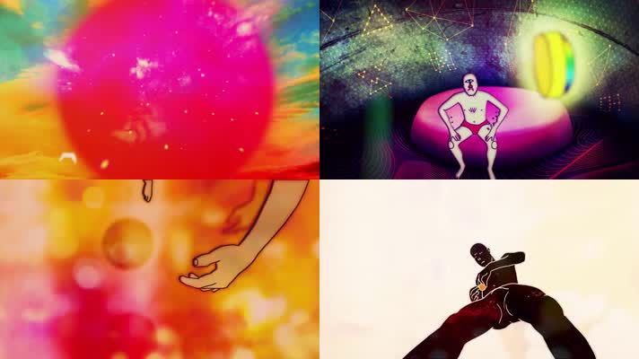 音乐背景，创意动画，迷幻色彩人物