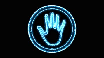 4K蓝色动态圆框手掌印按钮通道视频-无缝