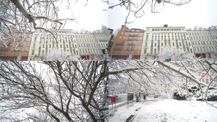 捷克欧洲小镇雪景空境