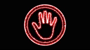 4K红色动态圆框手掌印按钮通道视频-无缝