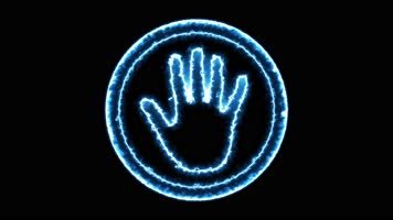 4K蓝色动态圆框手掌印按钮通道视频-无缝