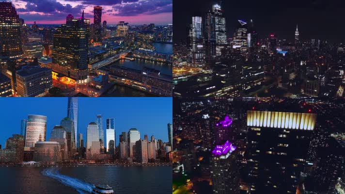 4K航拍纽约与泽西城市夜景