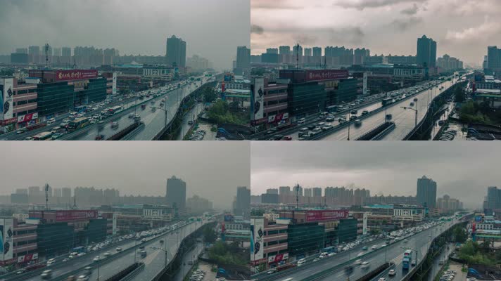 临沂五路高架桥城市大雨延时摄影