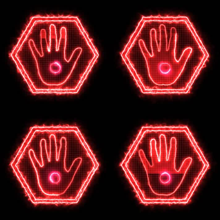 红色网格手掌印按钮通道视频-无缝循环 