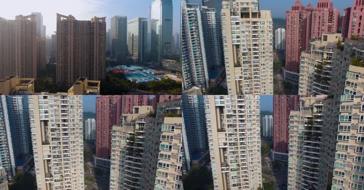 4k深圳一个小区各色高楼阳台
