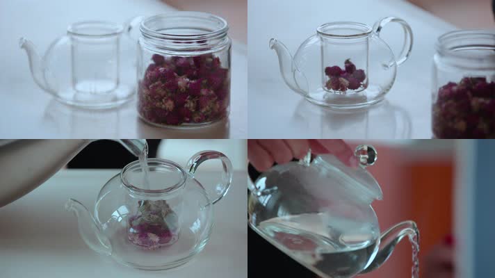 玻璃壶冲泡玫瑰花茶