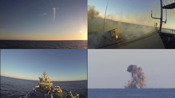 海军演习，导弹击中军舰，靶船海战