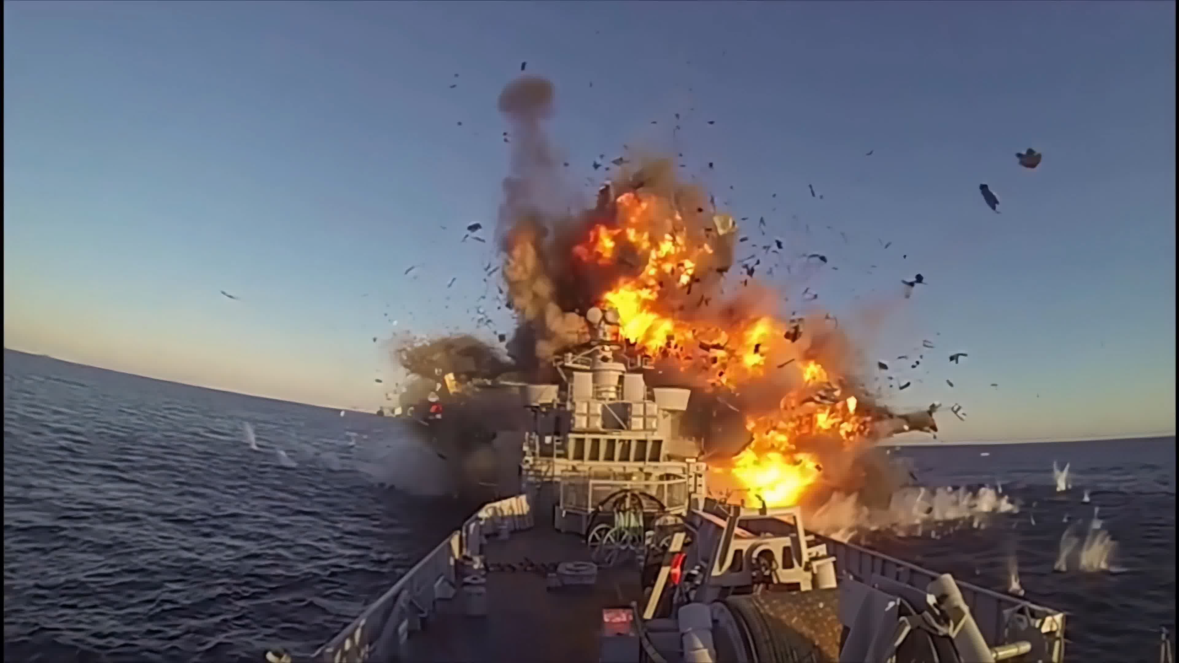 海军演习，导弹击中军舰，靶船海战