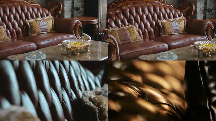 酒吧KTV欧式沙发真皮光影质感特写
