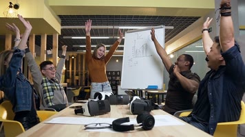 商务团队，激情欢呼，开会会议