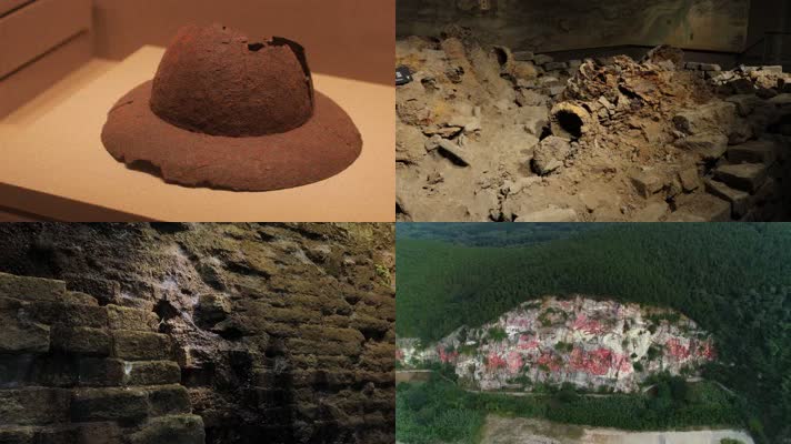 古代兵器铁盔城墙汉壁画4k