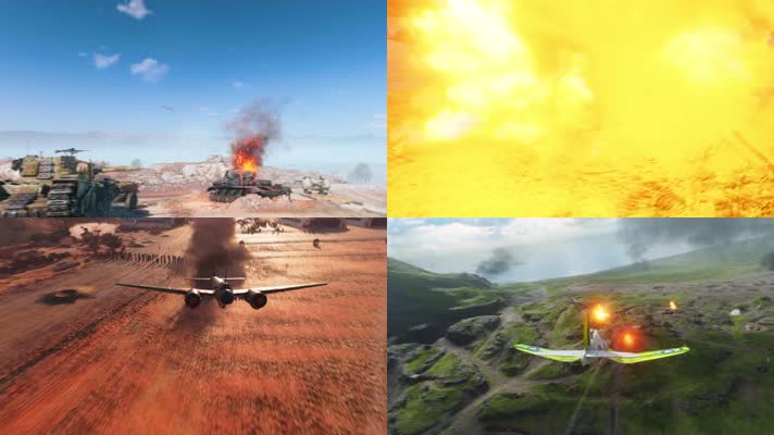 枪林弹雨，炮火连天 ，激烈交战，战争动画