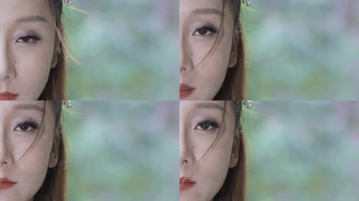慢镜头古装美女眼睛视频中国风飘动的头发丝