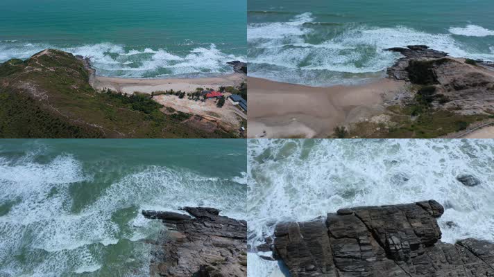 4k海岸线视频夏天深圳海边白浪沙滩礁石