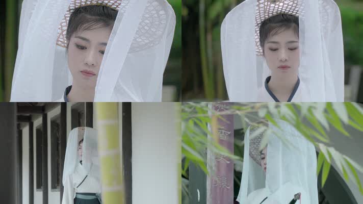 古装武侠美女视频白衣侠女草帽长剑