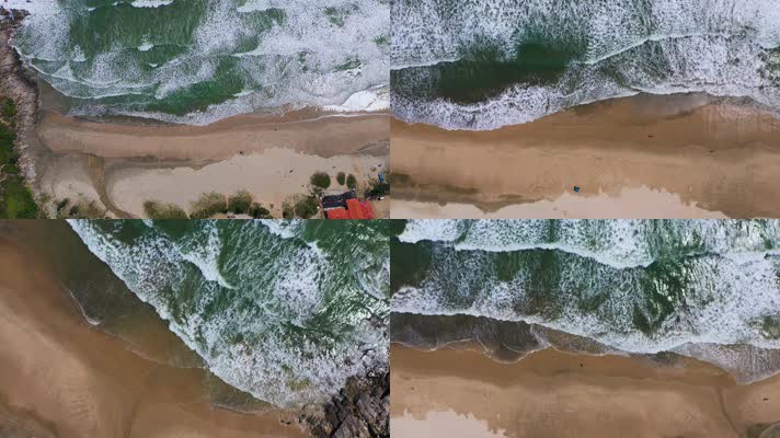 4k海岸线视频夏天深圳海边白浪线条沙滩 