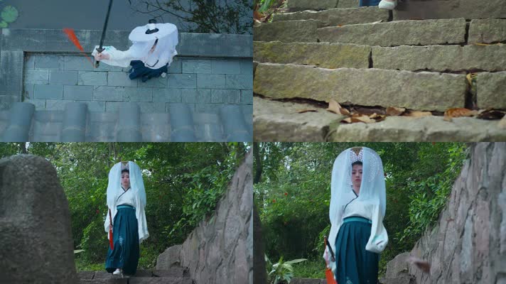 慢镜头古装美女舞剑视频中国风传统武侠