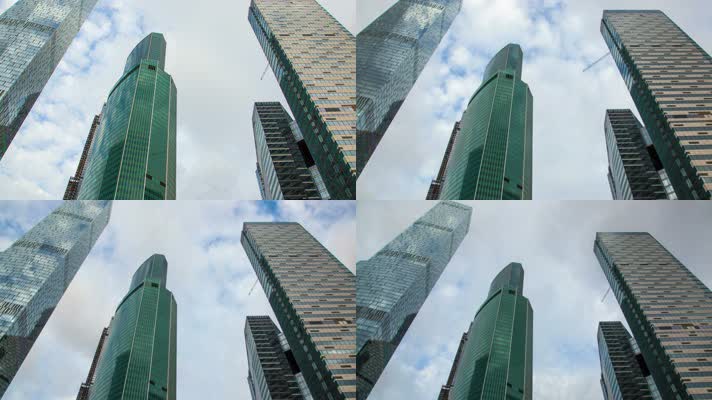 摩天大楼，玻璃外墙，光影变幻变化