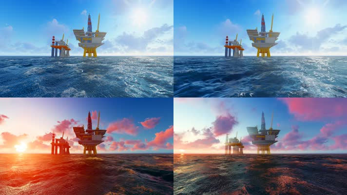 海上油井石油能源开采延时动画