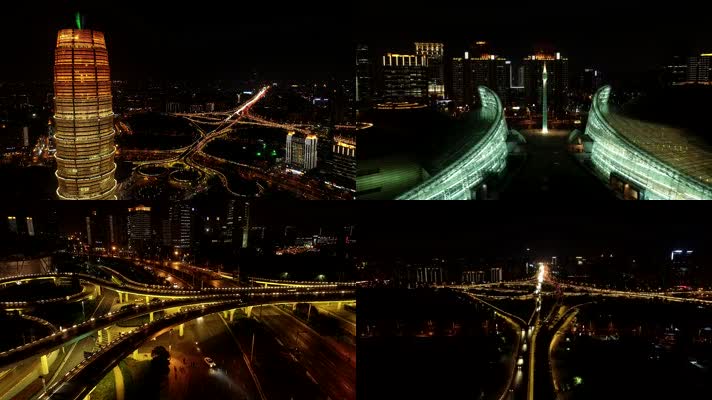 航拍郑州夜景CBD艺术中心2.7K 60P