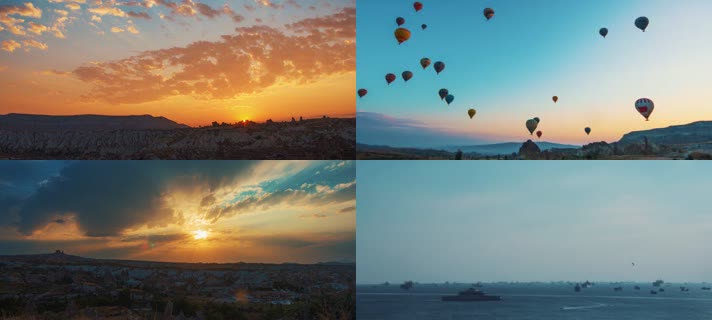 光影 土耳其 日出 阳光大地 热气球 点
