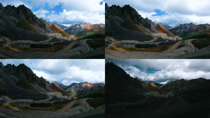 4k延时西藏山路视频丙察察蜿蜒山路阴影变化