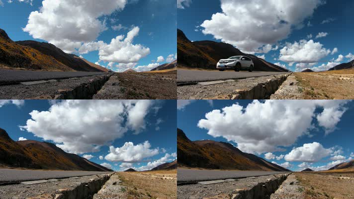 4k延时公路视频藏区藏族美丽蓝天白云飘荡