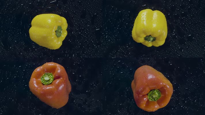 五彩椒视频红色黄色辣椒有水珠有机水果辣椒