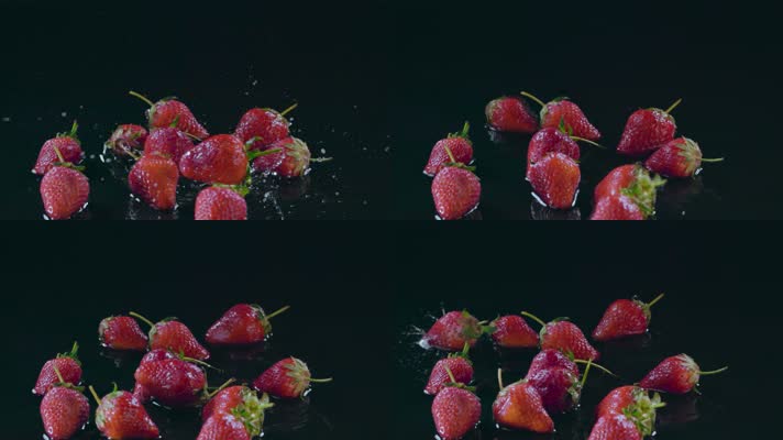 水果草莓视频慢镜头红色草莓滚落溅起水花