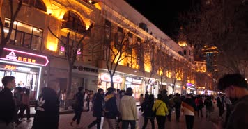 哈尔滨黑龙江 中央大街 哈尔滨大街夜景 哈