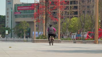 4k东莞中堂镇文化广场骑自行车的老人 4k东莞中堂镇文化广场骑自行车的老人