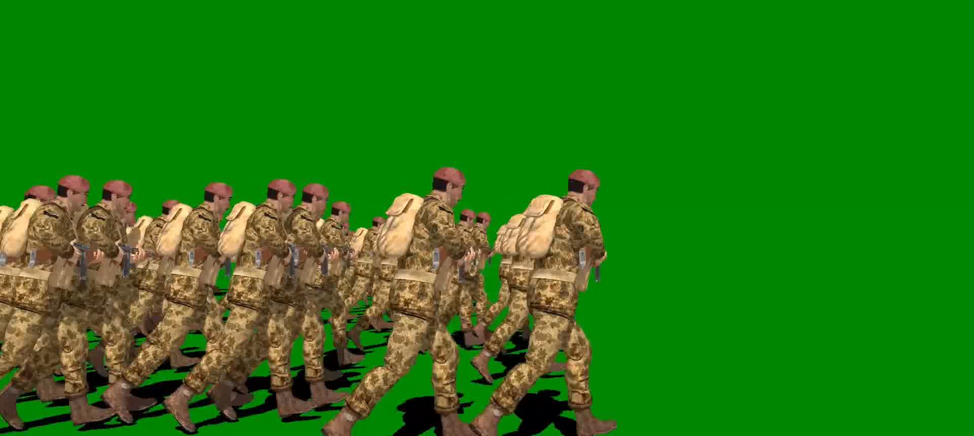 军队奔跑绿屏