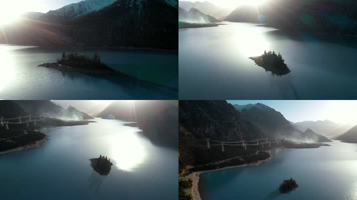 4k西藏风光视频清晨高原湖泊湖心小岛